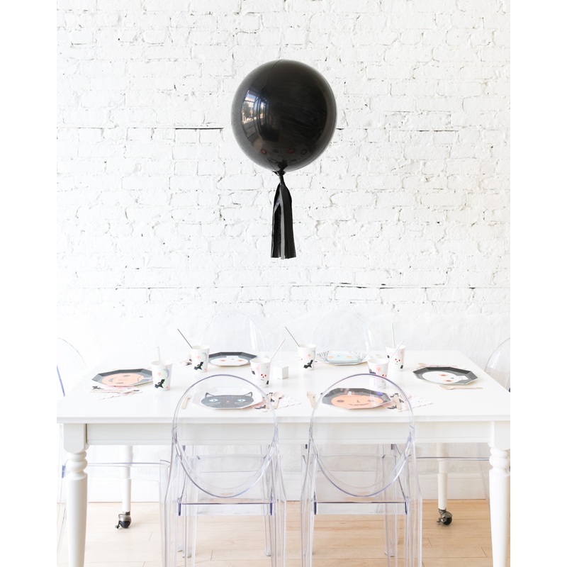 16in Black Orb Foil Balloon with Black Skirt Centerpiece