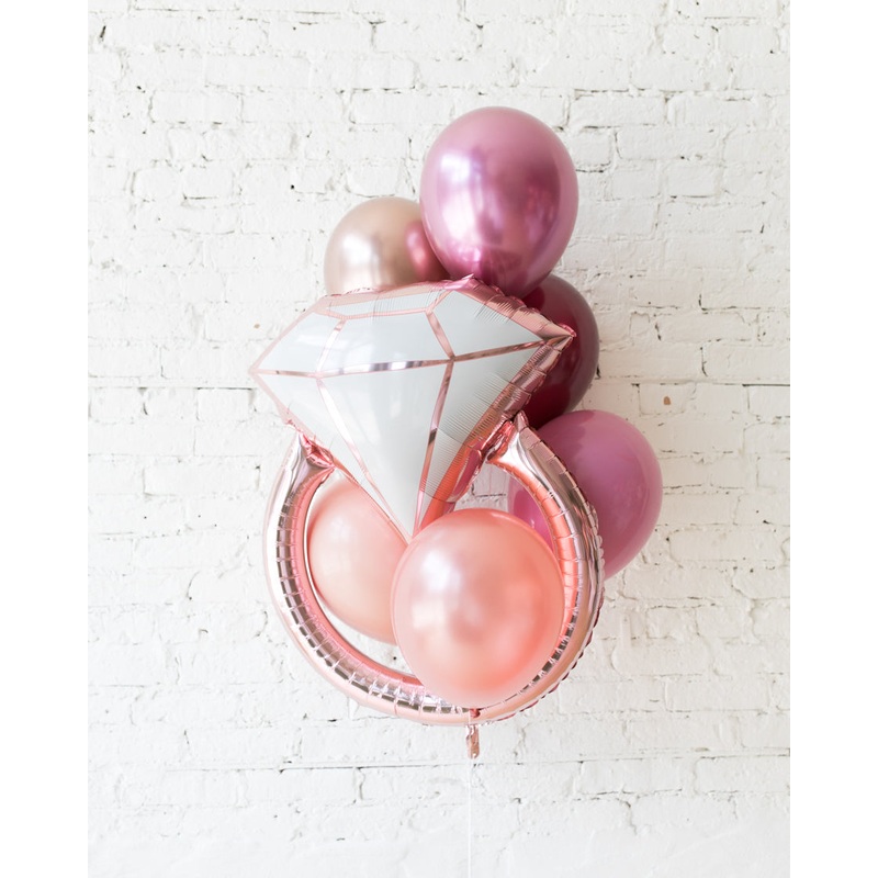 Berry Blush - Diamond Ring Foil and 11in Balloons - bouquet of 7