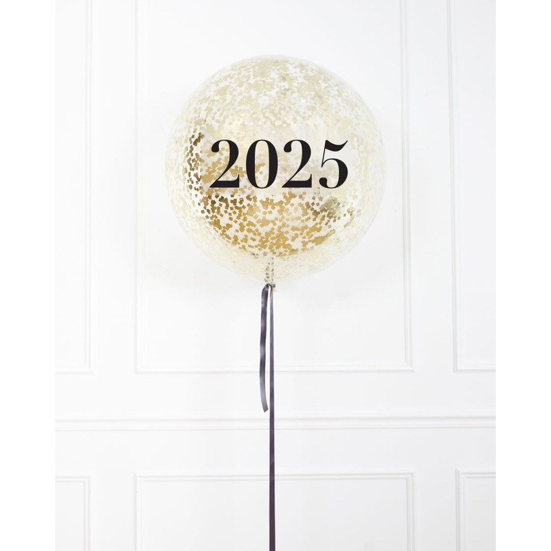 New Year's Eve - 2025 Confetti Giant Balloon with Ribbon - Set of 2