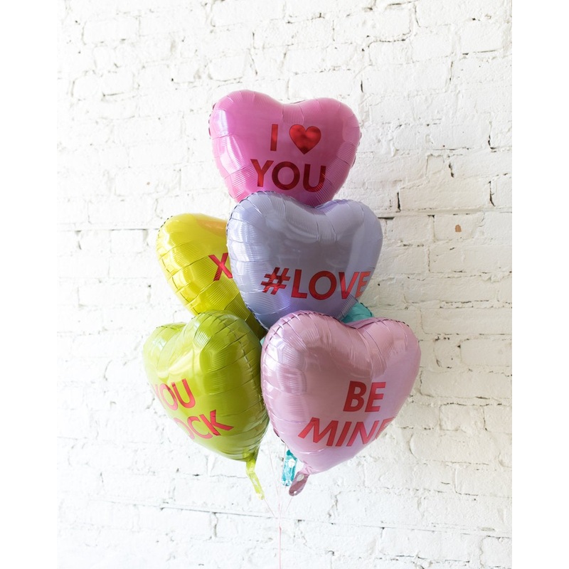 Candy Hearts Foil Balloons - bouquet of 6