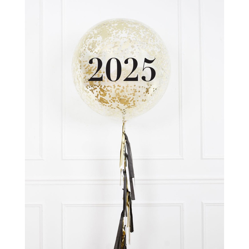 New Year's Eve - 2025 Confetti Giant Balloon with Tassel - Set of 2