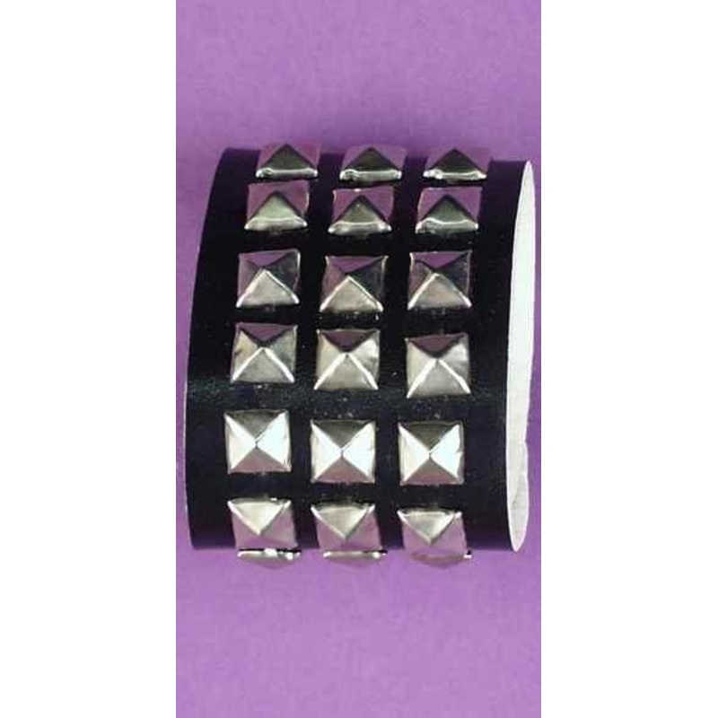 Triple Row Studded Wristband Black