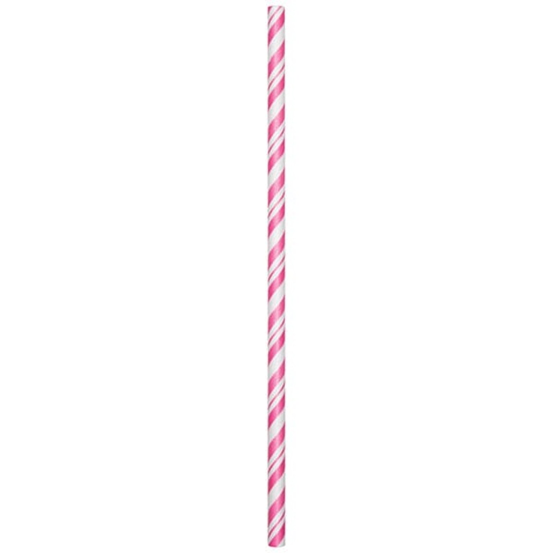 Candy Pink Stripe Paper Straws 24 Ct
