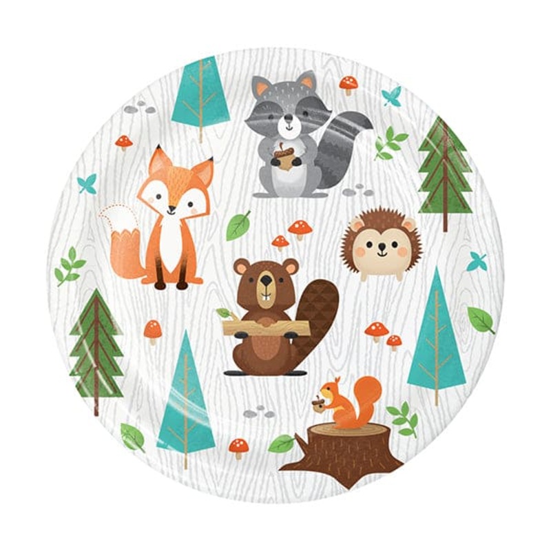 Wild One Woodland Friends 7in Round Luncheon Paper Plates
