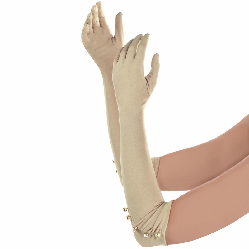 Silky Rinestone Champagne Long Flapper 21" Gloves