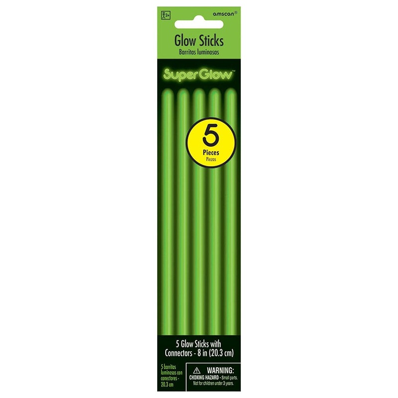 Super Glow Sticks 8in Green 5ct
