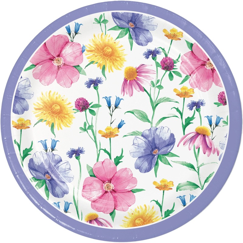 Bulk Pack of 24 Bunny & Blooms 7" Paper Dessert Plates