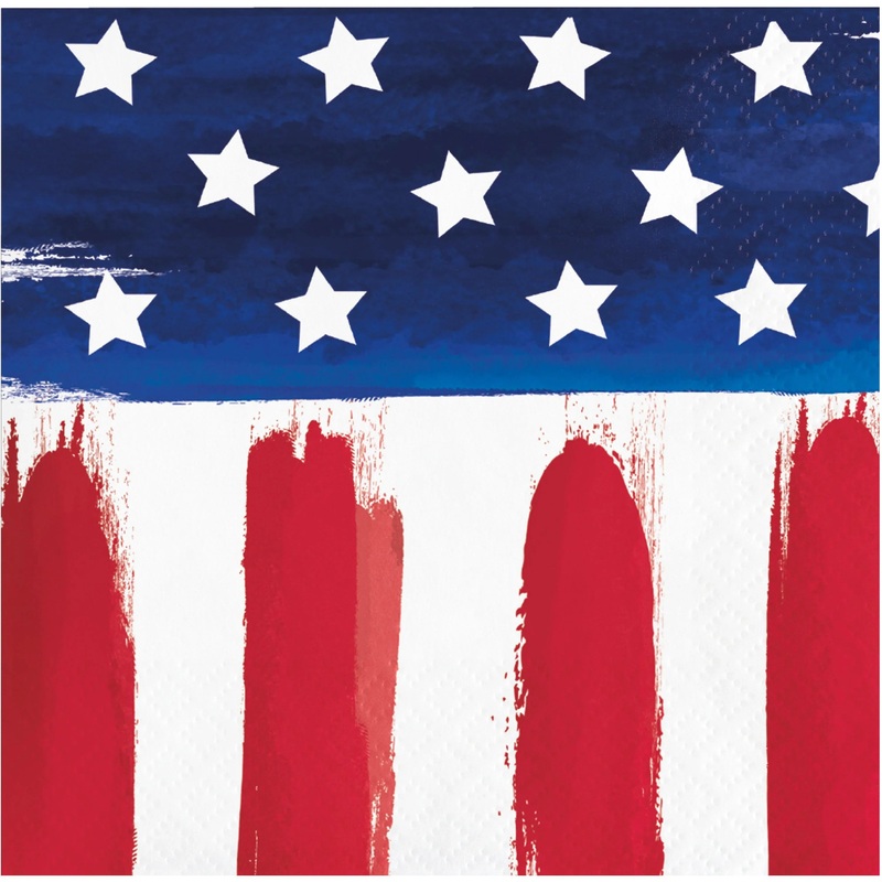 Bulk Pack of 48 Painterly Patriotic Beverage 2Ply Napkins