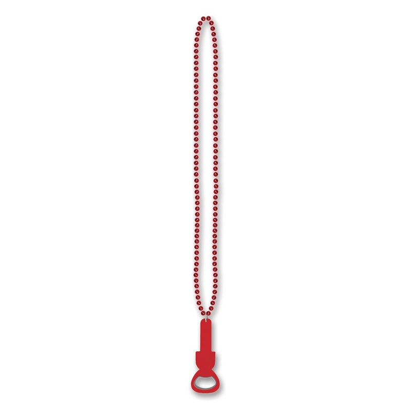 12 Pack Beistle Bead Necklace with Bottle Opener - red