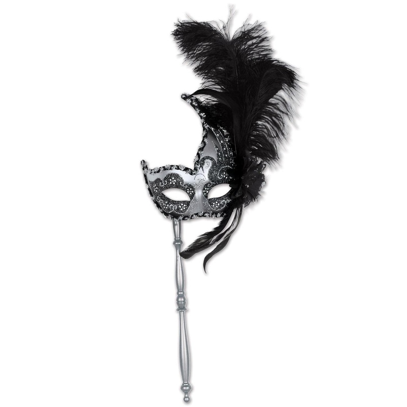 12 Pack Beistle Feathered Mardi Gras Costume Mask with Stick