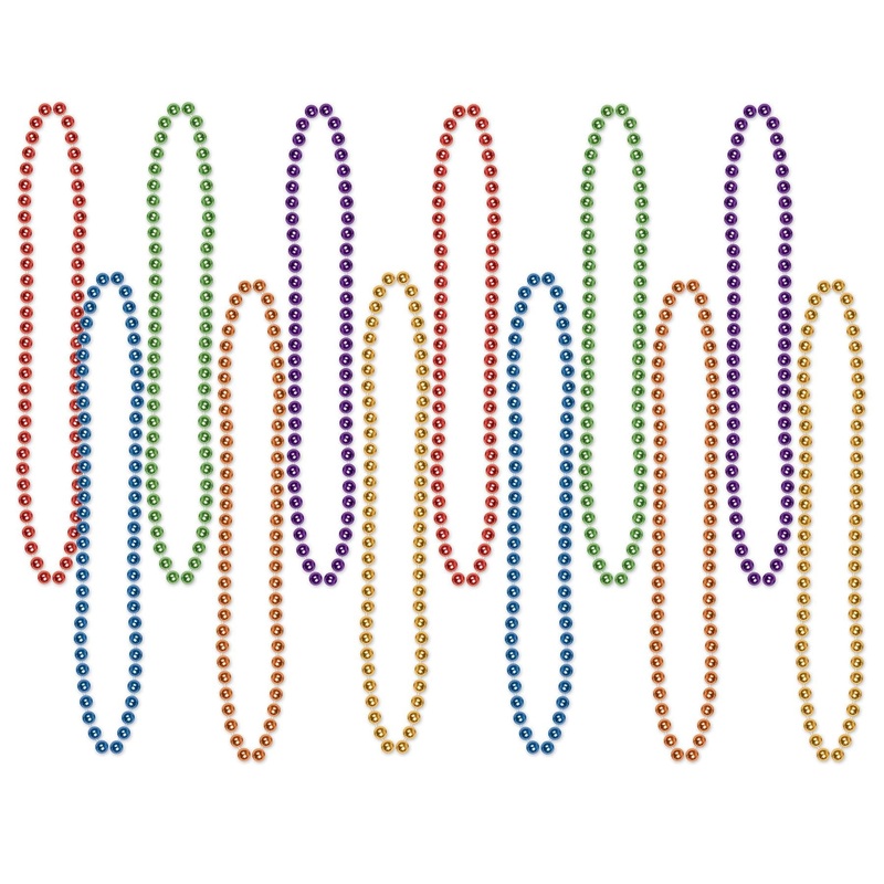 144 Pack Beistle 33 Inch - Party Bead Necklaces - Small Round Asst Colors