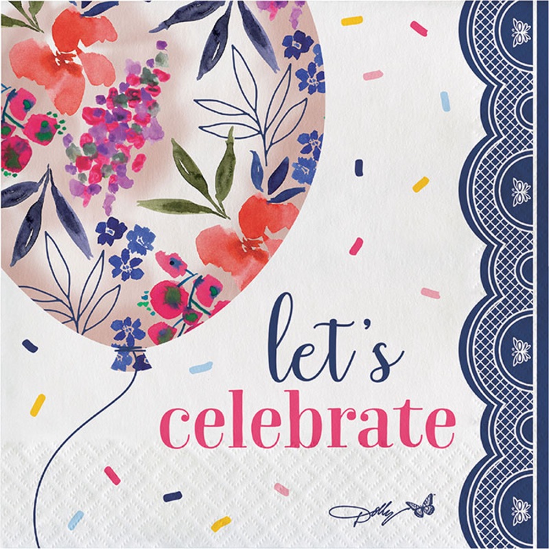 192 pc Bulk Dolly Parton Celebrate Floral Balloon Paper 2 Ply Luncheon Napkins
