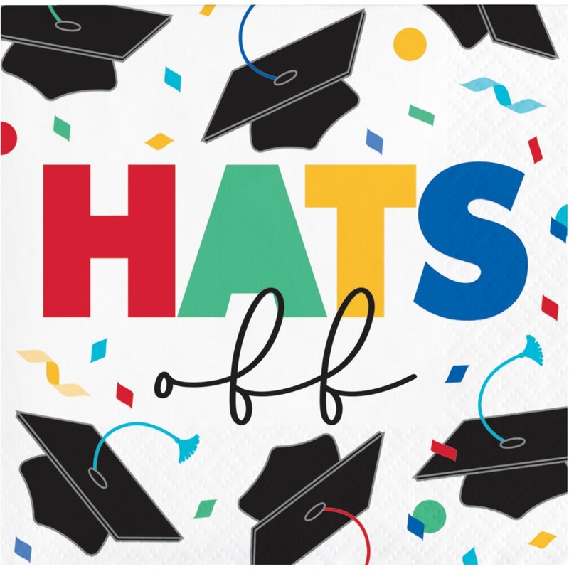 192 pc Bulk Grad Cap Toss 2 Ply "Hats Off" Beverage Napkin
