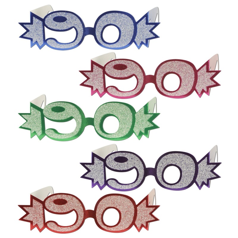 25 Pack Beistle 90th Birthday Party Glittered Foil Eyeglasses