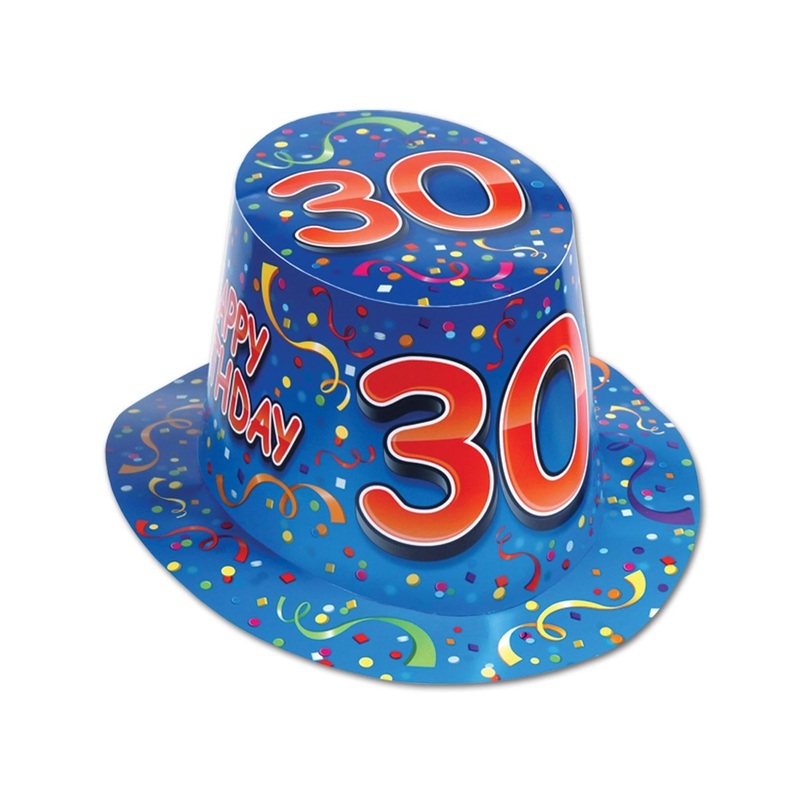 25 Pack Beistle Happy 30th Birthday Party Hi-Hat Blue and Red