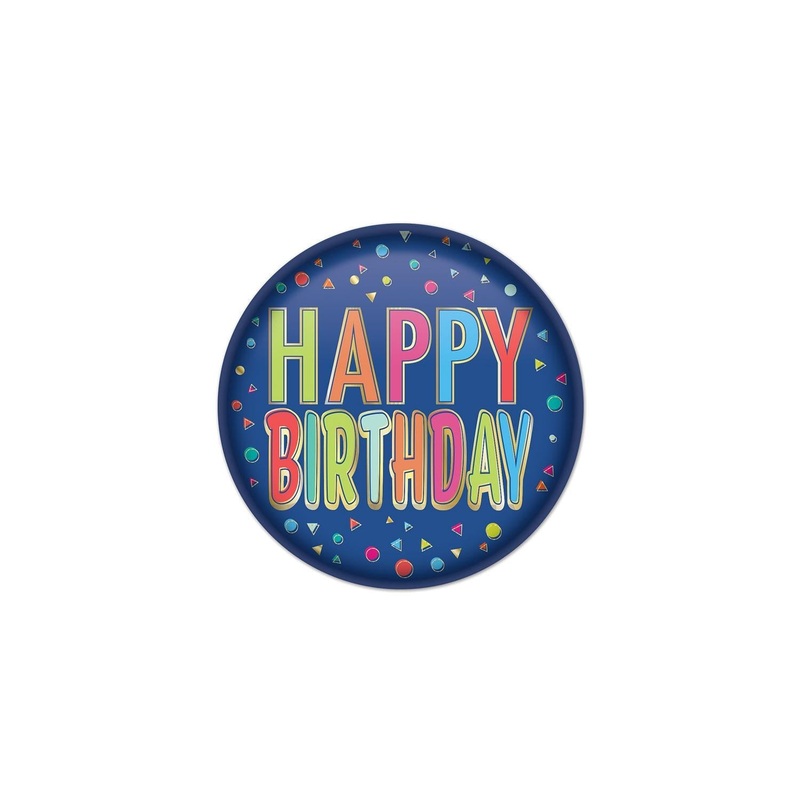 6 Pack Beistle Happy Birthday Button- Blue
