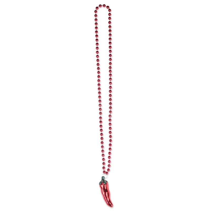 12 Pack Beistle Fiesta Bead Necklaces with Chili Pepper Medallion