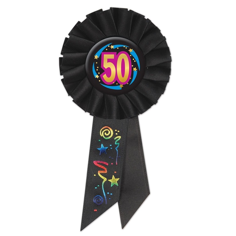 6 Pack Beistle 50th Birthday Rosette- Black