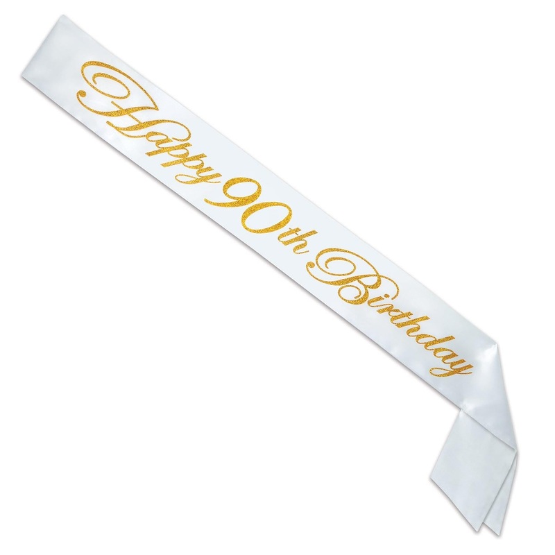 6 Pack Beistle Glittered Happy 90th Birthday Satin Sash