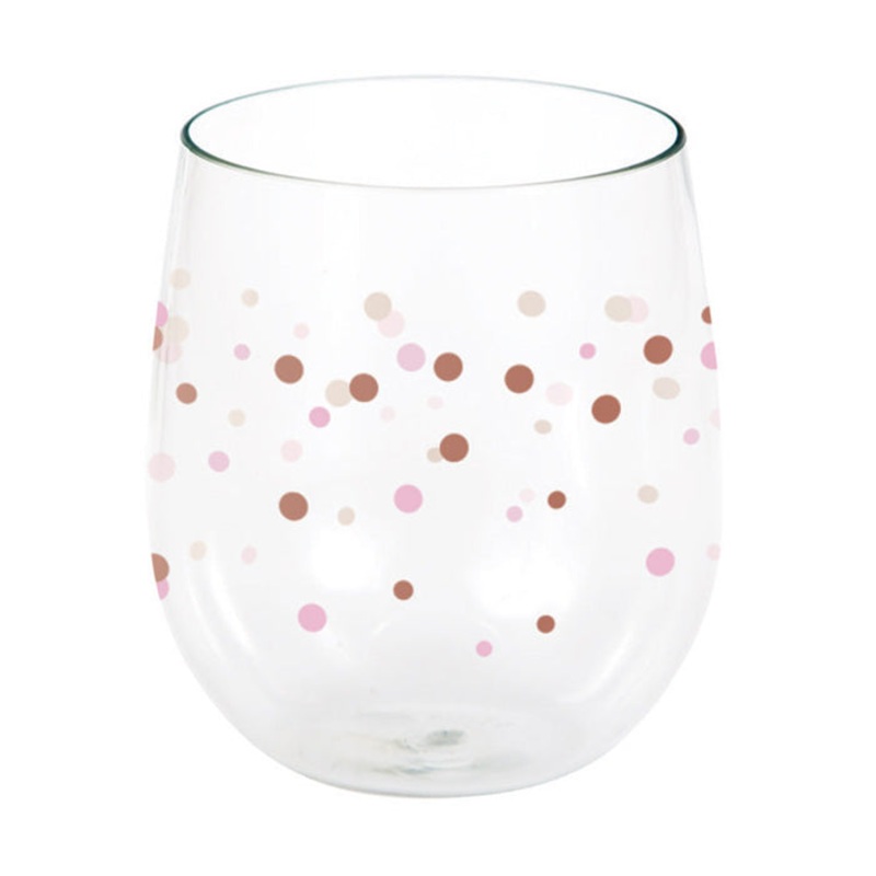 6 pc Bulk Rose' All Day Polka Dot Plastic Stemless Wine Glasses