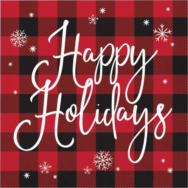 Buffalo Plaid Happy Holidays Luncheon Party Napkins (16/Pkg)