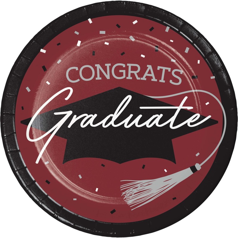 Burgundy Graduation 8.75 Inch Paper Plates (18/Pkg)