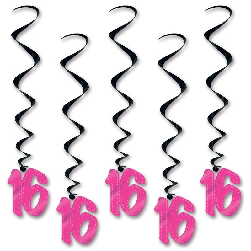 30 Piece Beistle 16th Birthday Party Whirls Black/Cerise