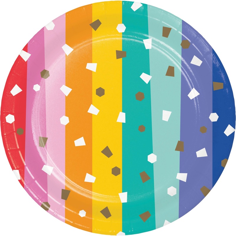 96 pc Bulk Birthday Confetti 6.75 Inch Dessert Plate