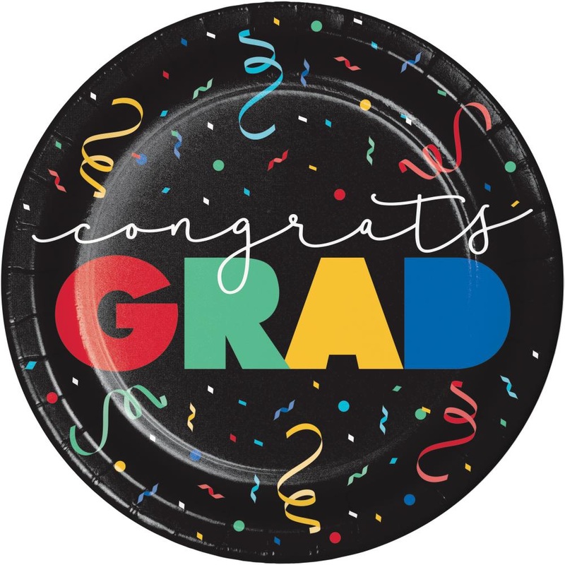 96 pc Bulk Grad Cap Toss Paper 8.75" Dinner Plate
