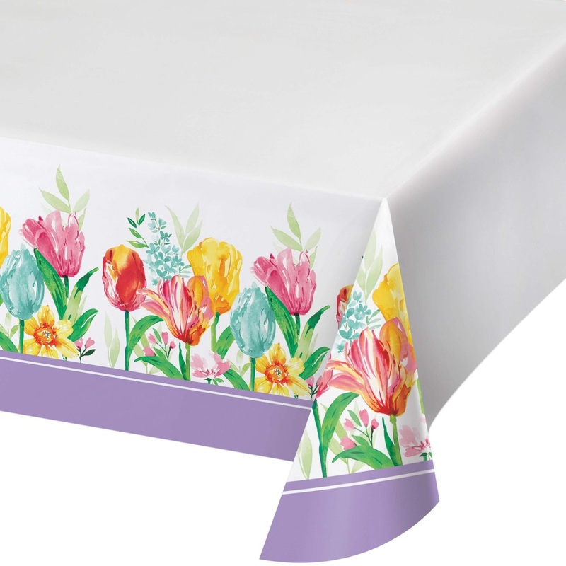 Beautiful Blooms Easter Paper Tablecover Border Print, 54"x 96"