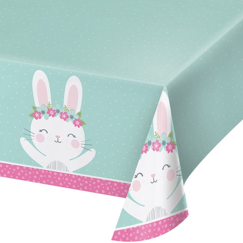Birthday Bunny Plastic Tablecover All Over Print, 54" X 102"