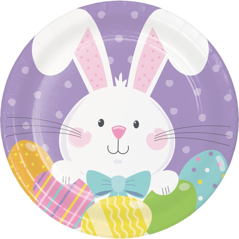 Bulk Pack of 24 Bowtie Bunny Paper 7" Dessert Plates
