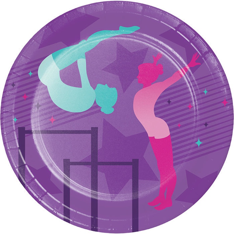 Bulk Pack of 24 Gymnastics Party Paper Dessert Plates