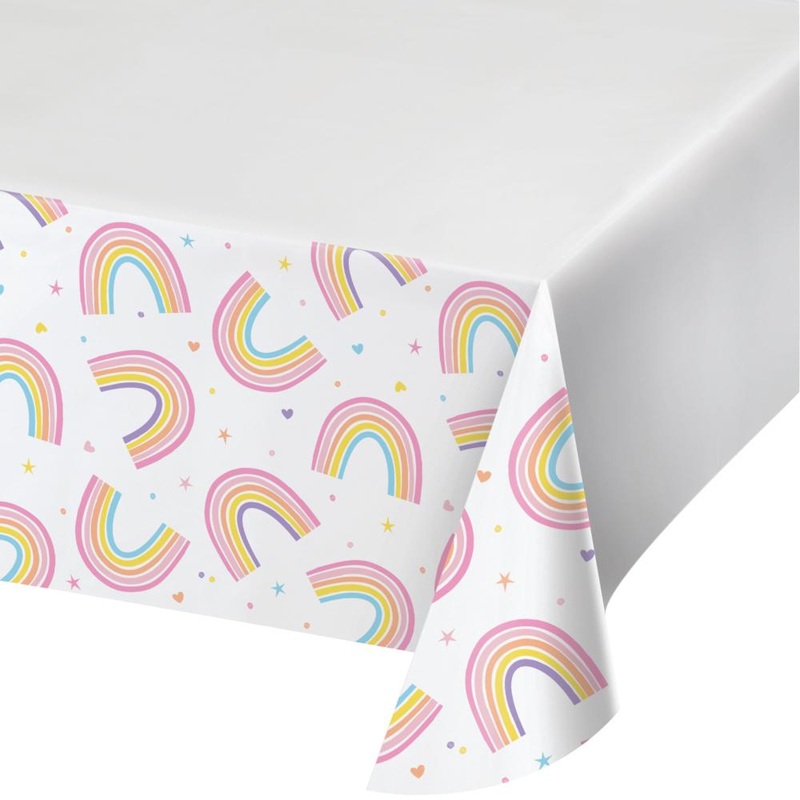 Bulk Pack of 3 Happy Rainbow Plastic Tablecovers 48" X 88"