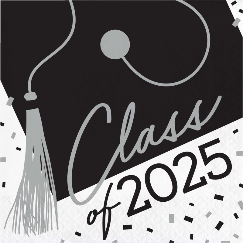 White Graduation Class of 2025 Luncheon Napkins (36/Pkg)