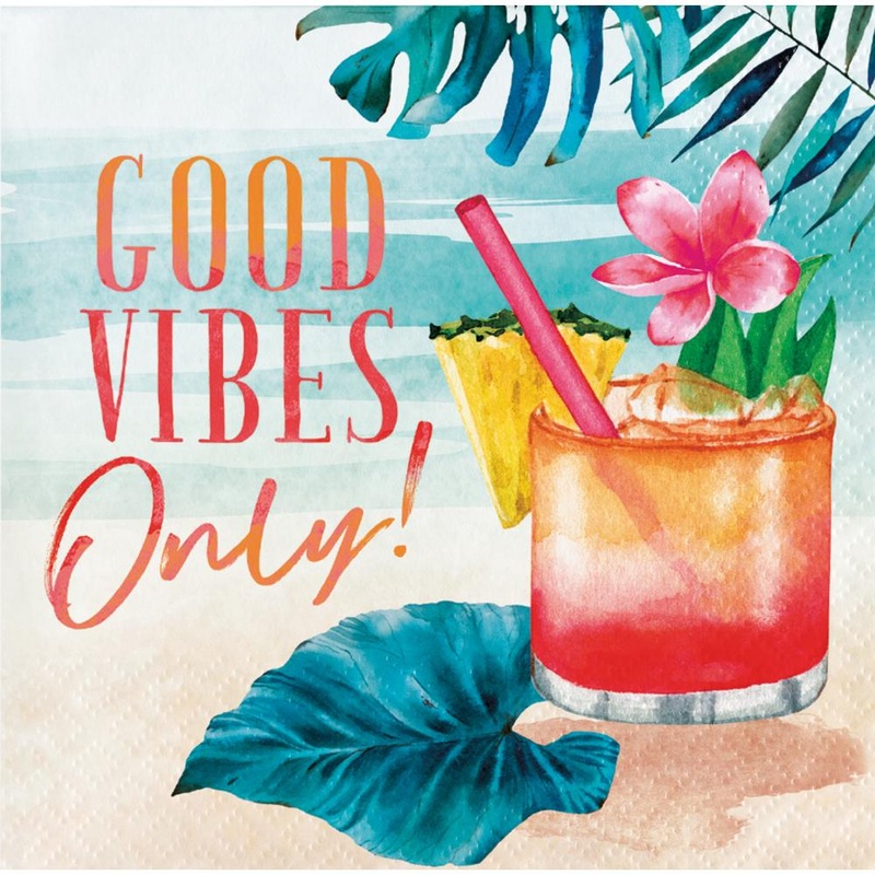 192 pc Bulk Summer Breeze "Good Vibes" Paper Beverage Napkin