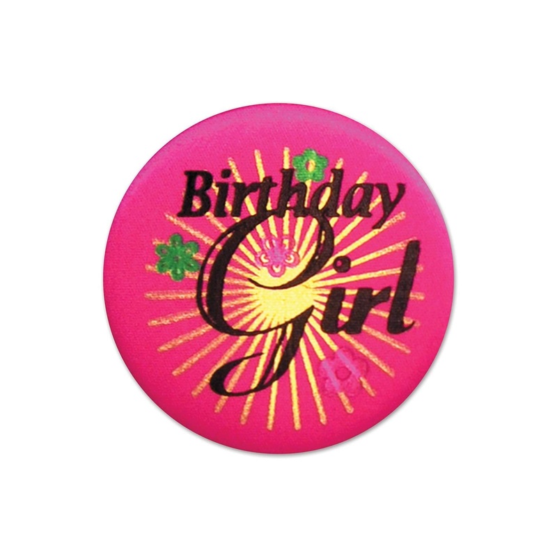 6 Pack Beistle Birthday Girl Satin Button- Pink