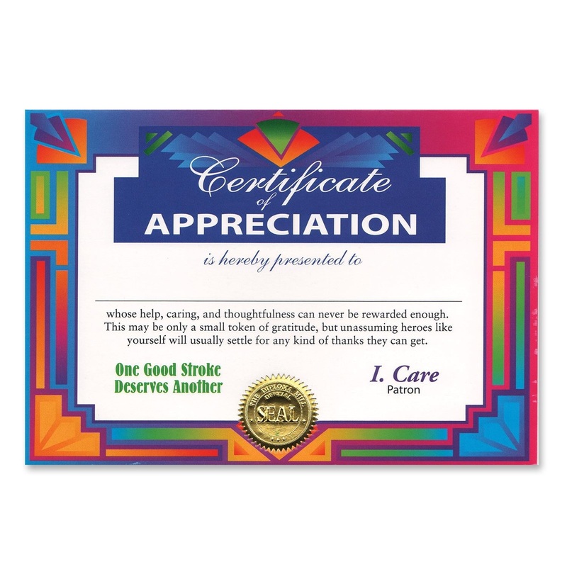 6 Pack Beistle Certificate Of Appreciation