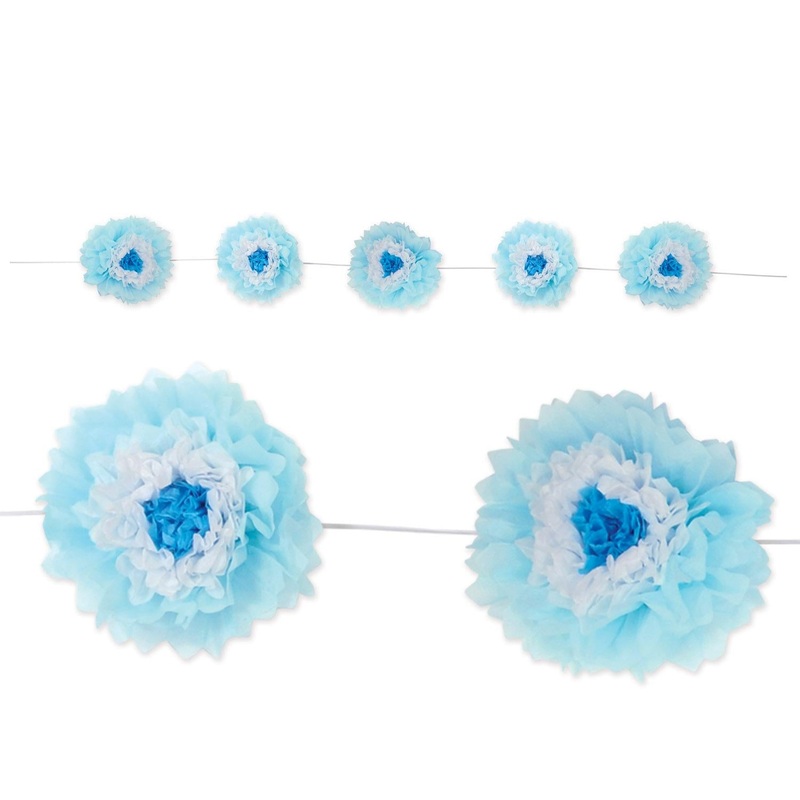 6 Pack Beistle Tissue Flower Garland - blue/white