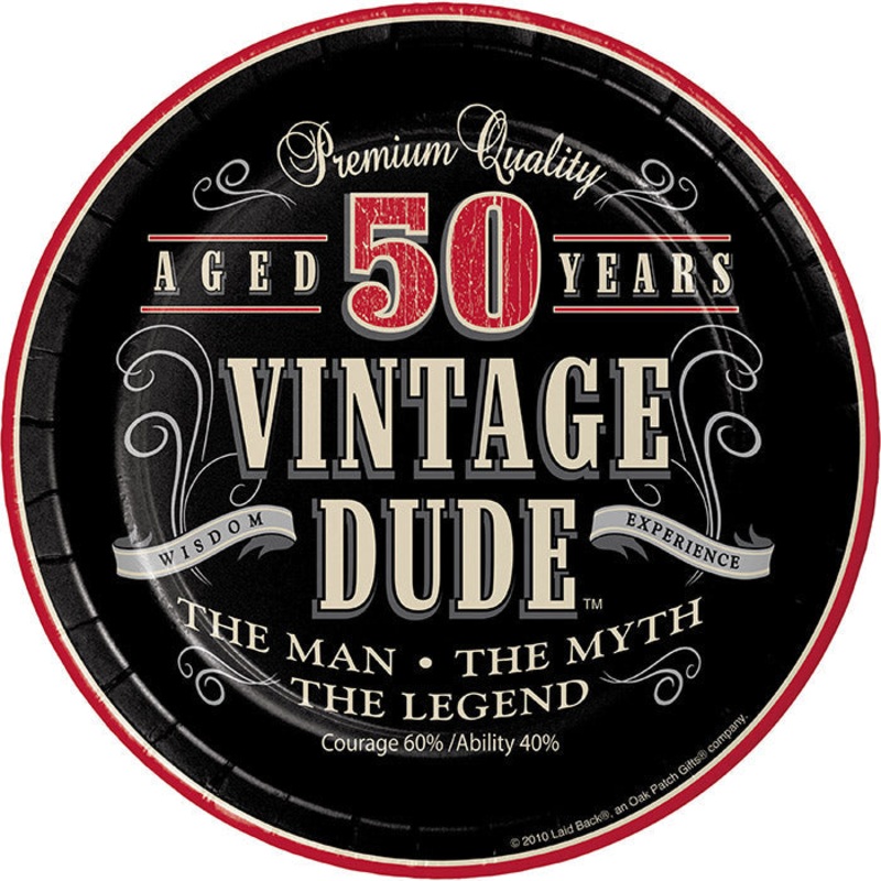 96 pc Bulk Vintage Dude Dessert Plate "50"