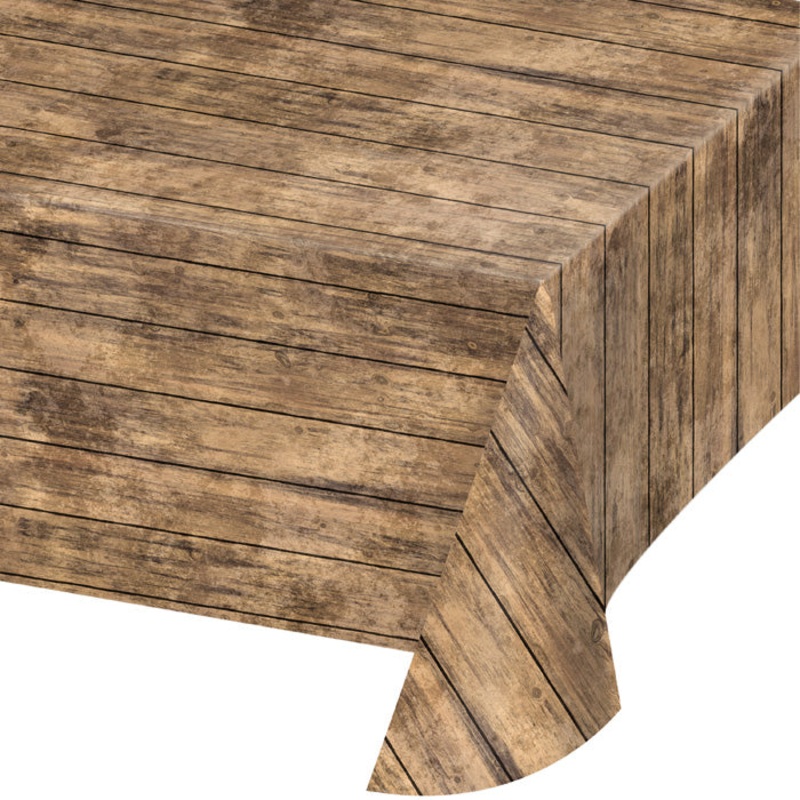 Wood Grain Plastic Table Cover, 54"x108"
