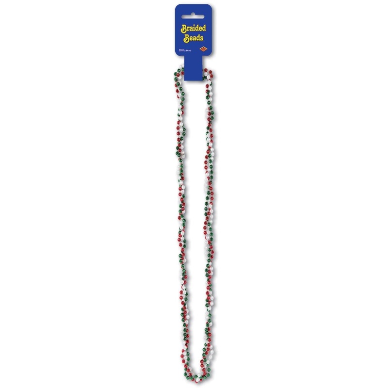 12 Pack Beistle Fiesta Braided Bead Necklaces - red - white - green