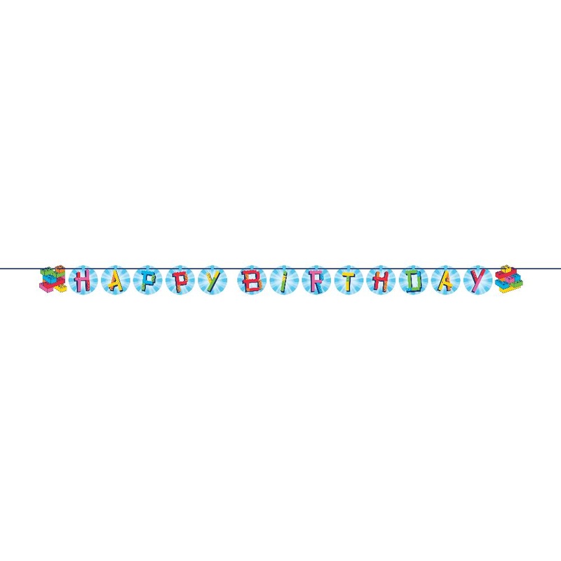 12 pc Bulk Block Bash "Happy Birthday" Toy Blocks Ribbon Banners