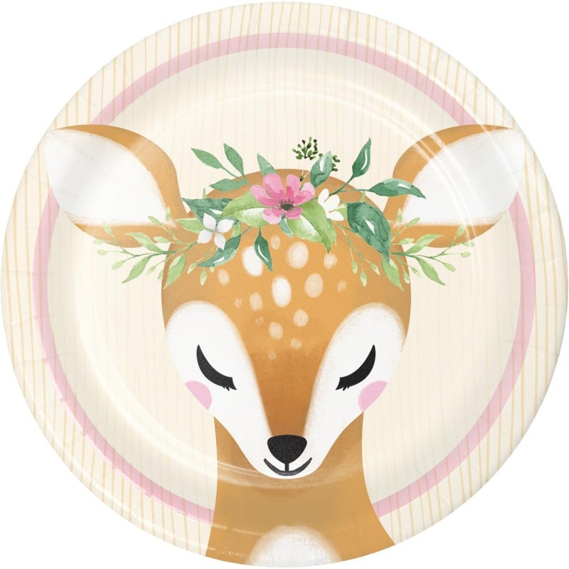 96 pc Bulk Deer Little One Birthday Dessert Plates