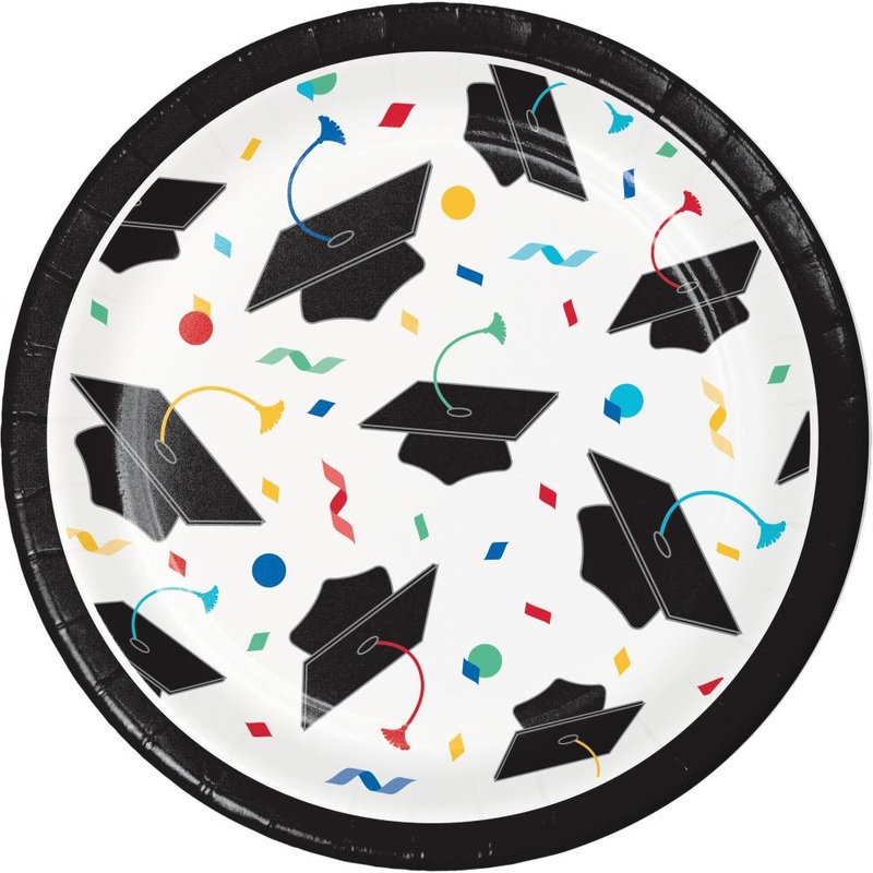 Bulk Pack of 24 Grad Cap Toss Paper 7" Dessert Plates