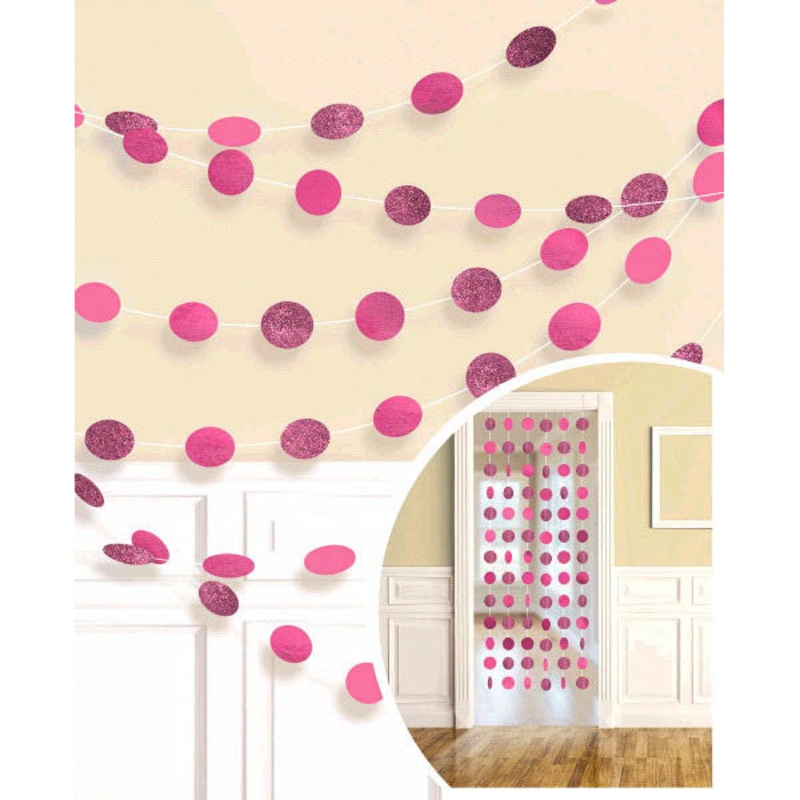Bright Pink Glitter Dot String Decorations 6ct