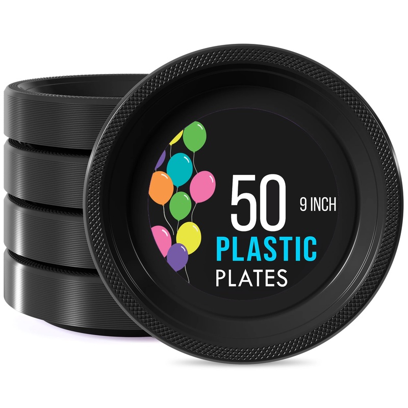 Black 9in Plastic Plates 50ct