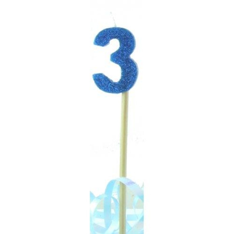 Blue Glitter Number 3 Three Candle