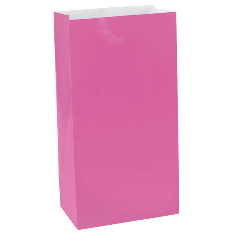 Bright Pink Paper Bags 12ct