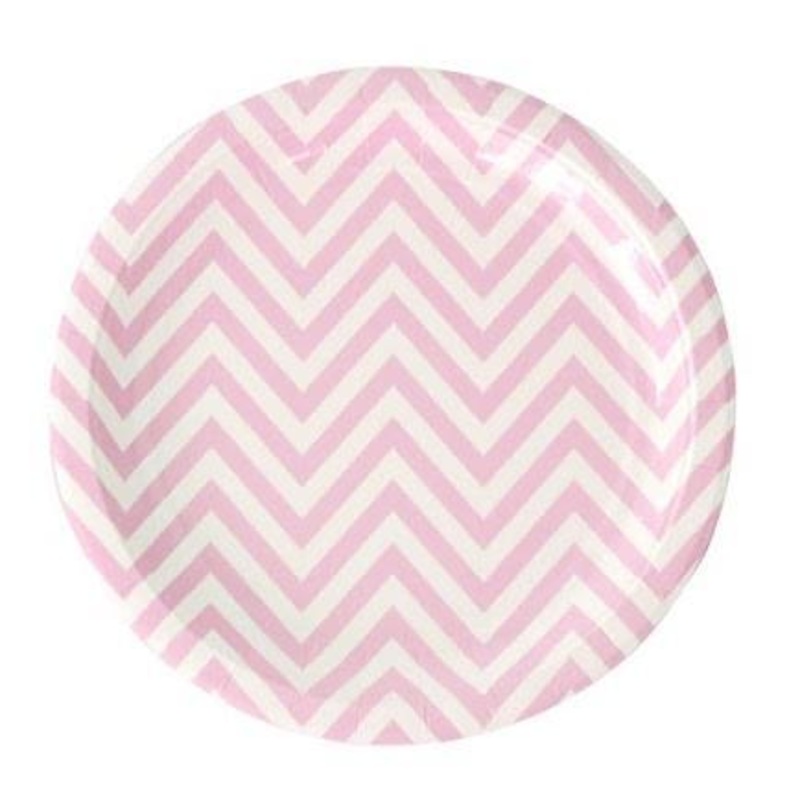 Pink Chevron Paper Dinner Plates